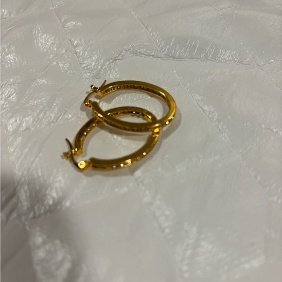 Elegant Gold tone and diamond simulant Hoop Earrings hinged back - Picture 3 of 7